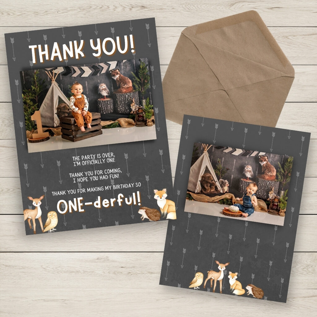 Weston 1st Birthday Woodland Thank-you Card